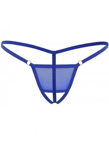 G-Strings & Thongs Men's Mesh Sheer Sexy Thong G-String Low Rise Micro Bikini Briefs Sissy Panties Underwear - Blue - C019CA7...