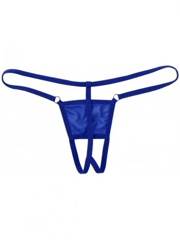 G-Strings & Thongs Men's Mesh Sheer Sexy Thong G-String Low Rise Micro Bikini Briefs Sissy Panties Underwear - Blue - C019CA7...