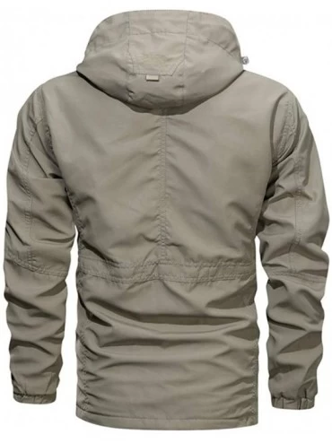 Thermal Underwear Men's Windproof Parka Breathable Mesh Lining Climbing Outdoor Jacket Hooded Windbreak Coat - Khaki - CM18A7...