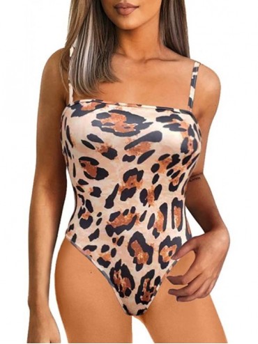 Shapewear Women's Spaghetti Strap Bodysuits Tops Back Adjustable Solid Basic Leotard - Leopard - C718WRAAW9E $23.30