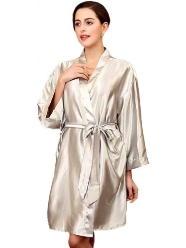 Nightgowns & Sleepshirts Women's Kimono Robe Knee Length Lingerie Sleepwear Short Satin - Grey - CI12IUIOLTV $56.01