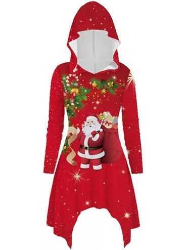 Thermal Underwear Women Sweatshirt Cute Christmas Print Tops Long Sleeve Hooded Autumn Winter Blouse - Red5 - C5192ELE7IR $44.70