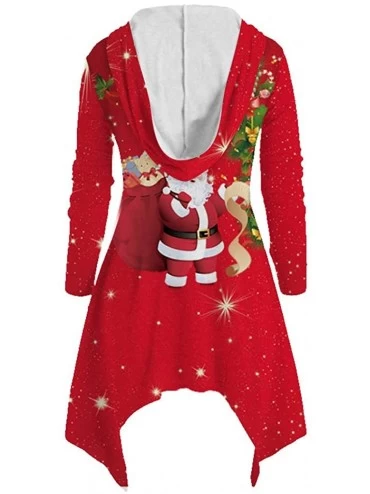 Thermal Underwear Women Sweatshirt Cute Christmas Print Tops Long Sleeve Hooded Autumn Winter Blouse - Red5 - C5192ELE7IR $25.88