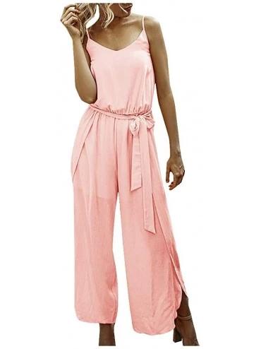 Sets Womens Jumpsuit Strappy V Neck Bandage Loose Playsuit Party - Pink 04 - CA19EG5S2S9 $23.88
