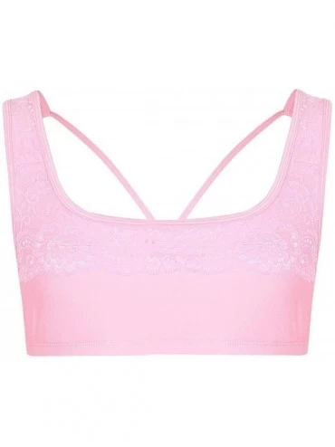 Undershirts Mens Sissy Lace Bra Tops Wire-Free Bralette Crossdress Gay Lingerie Nightwear - Sport Pink - CX18QKHMX48 $16.77
