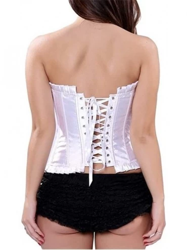 Bustiers & Corsets Womens Satin Brocade Bustier Sexy Strong Boned Lace Up Overbust Corset - White - C618LAUWQ72 $34.96