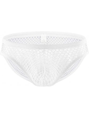 Briefs Men's See Through Fishnet Briefs Underwear Lingerie Booty Shorts - White - CJ18YK04G3D $28.81