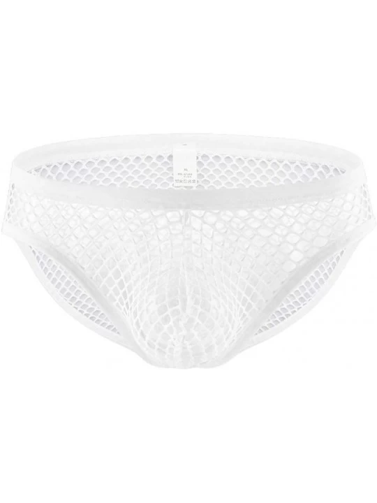 Briefs Men's See Through Fishnet Briefs Underwear Lingerie Booty Shorts - White - CJ18YK04G3D $11.33