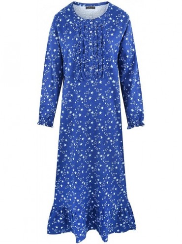 Nightgowns & Sleepshirts Long Nightgowns for Women - 100% Cotton Flannel Nightgown - Starry Nights Blue - CW18XOTLN93 $99.55