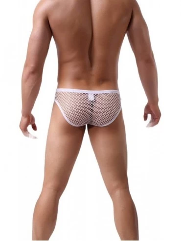 Briefs Men's See Through Fishnet Briefs Underwear Lingerie Booty Shorts - White - CJ18YK04G3D $11.33