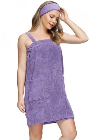 Robes Women Bath Wrap Towel for Shower with Pocket Straps Robe&Facial Headband - Purple - CH19DKA0QZX $24.81