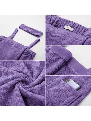 Robes Women Bath Wrap Towel for Shower with Pocket Straps Robe&Facial Headband - Purple - CH19DKA0QZX $24.81