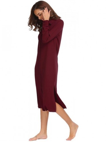 Nightgowns & Sleepshirts Womens 1 Piece Long Sleeve Nightgown Pajama Top Buttom Down Sleep Shirt Dress - Red - CN187LQC3IW $3...