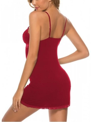 Nightgowns & Sleepshirts Women Sexy Nightgown Chemise Lingerie Lace Sleepwear Full Slip Nighty Dress - Wine Red - C618XSQNAHW...