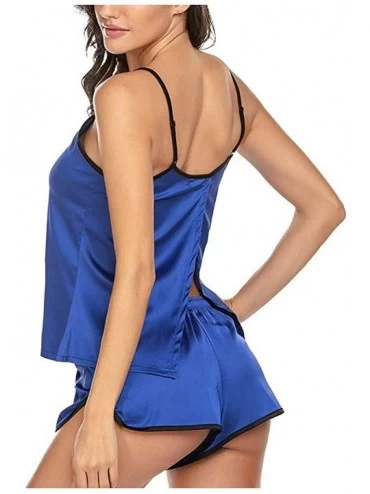 Sets Women's Sexy Underwear Satin Pajama Suspender Sleepcoat Shorts Lingerie Set - Blue - CS196QXHU3L $8.01