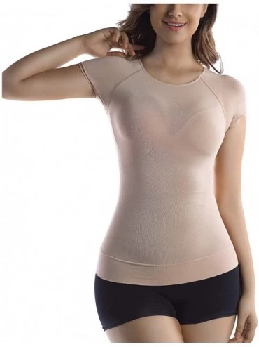 Shapewear Womens Undershirt Short Sleeve Bamboo T-Shirt Shapewear Tops Scoop Neck Basic Tee Seamless - Nude - C818IWZQ7HZ $37.54