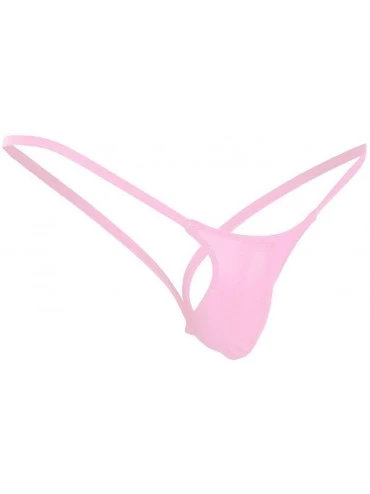 G-Strings & Thongs Open Back Mens Underpants Low Rise Briefs G-String Thong Underwear Solid Color Men's Sexy Thong - Pink - C...