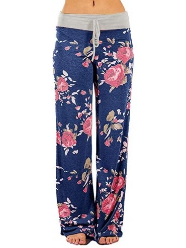 Bottoms Wide Leg Pants for Womens Ladies Comfy Stretch Floral Print Drawstring Palazzo Lounge Pants Casual Pajama Pants Gray ...