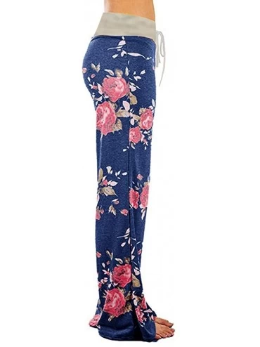 Bottoms Wide Leg Pants for Womens Ladies Comfy Stretch Floral Print Drawstring Palazzo Lounge Pants Casual Pajama Pants Gray ...