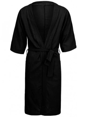 Robes Men's Bathrobe- Men's Bath Robe Men Short Sleeved Long Robe Home Clothes Linen Pajamas Lounge Wear Home Male Loungewear...