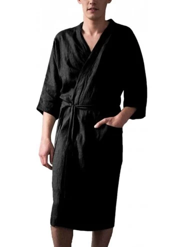 Robes Men's Bathrobe- Men's Bath Robe Men Short Sleeved Long Robe Home Clothes Linen Pajamas Lounge Wear Home Male Loungewear...