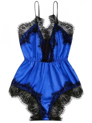 Accessories Womens Satin Silk Sleepwear Fashion Bodysuit Lingerie Sexy Lace Underwear Pajamas - Blue - CR198E30YQY $32.30