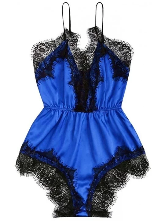 Accessories Womens Satin Silk Sleepwear Fashion Bodysuit Lingerie Sexy Lace Underwear Pajamas - Blue - CR198E30YQY $13.18