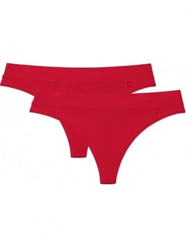 Panties Women's Second Skin Thong Underwear - 2 Pack - Breathable Quick Dry Super Soft Micro Modal Panties - Haute Red - CI19...
