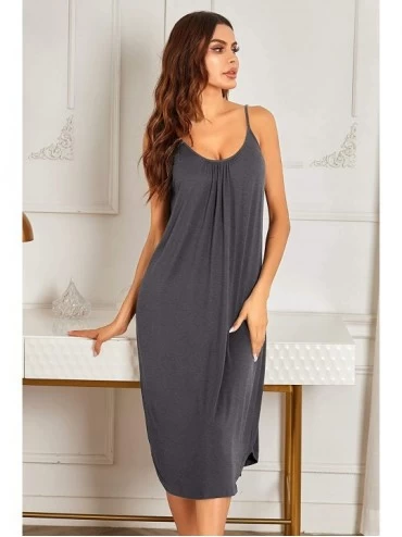 Nightgowns & Sleepshirts Womens Sleeveless Long Nightgown Summer Slip Night Gowns Dress Soft Sleepshirt Chemise Pajamas - Gre...