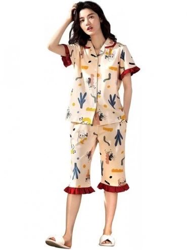Sets Pajamas for Women Two Piece Capri Pajama Sets Striped Sleepwear Soft Pjs Lounge Sets - 2036 Animals - CV197W0933X $45.42