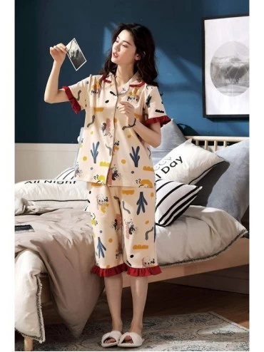 Sets Pajamas for Women Two Piece Capri Pajama Sets Striped Sleepwear Soft Pjs Lounge Sets - 2036 Animals - CV197W0933X $18.77