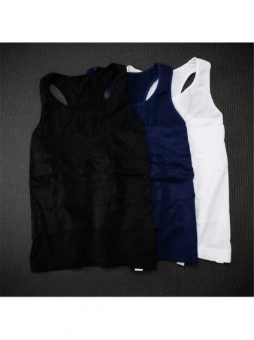 Shapewear Mens Slimming Compression Undershirts Elastic Abdomen Control Vest - White-2 - CY18I2KE034 $18.60