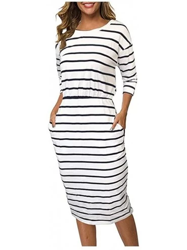Nightgowns & Sleepshirts Women Long Sleeve Striped Casual Calf-Length Sheath Long Loose Pajama Night Shirts Nightgowns - Whit...