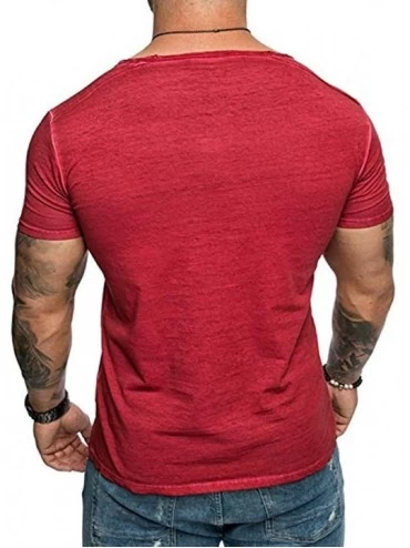 Thermal Underwear Fashion T Shirt Men Summer V Neck Casual Top Slim Short Sleeve Blouse - B Red - CJ18QW066L0 $23.67