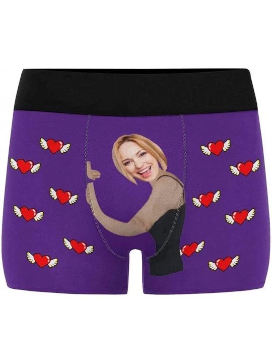 Boxer Briefs Personalized Face Man Boxer Briefs with Wife's Face Flying Hearts with Hug on Black - Color12 - CU190MKT2UI $29.76