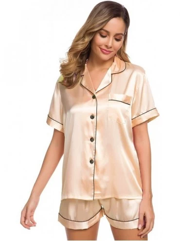 Sets Womens Silk Satin Pajamas Set Two-Piece Pj Sets Sleepwear Loungewear Button-Down Pj Sets - Champagne - C418W6XN9LN $23.99
