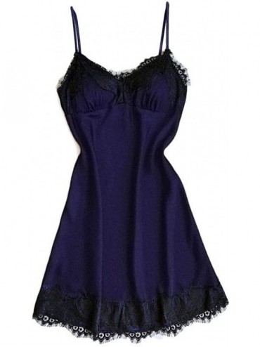 Nightgowns & Sleepshirts Women Sexy Lace Lingerie Nightwear Underwear Robe Babydoll Sleepwear Dress - Blue - CJ18KMUZX84 $22.80