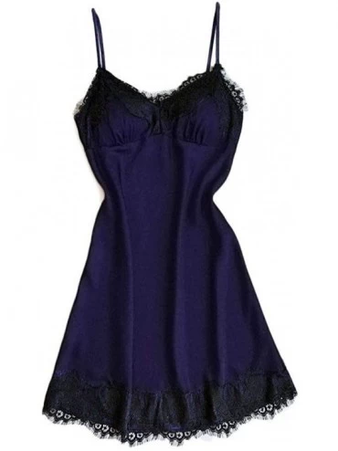 Nightgowns & Sleepshirts Women Sexy Lace Lingerie Nightwear Underwear Robe Babydoll Sleepwear Dress - Blue - CJ18KMUZX84 $20.15
