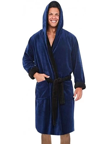 Robes Men's Plush Shawl Bathrobe Home Clothes-Winter Lengthened Long Sleeved Robe Coat - Hoodie Bathrobe-blue - CU18AG6OKY9 $...