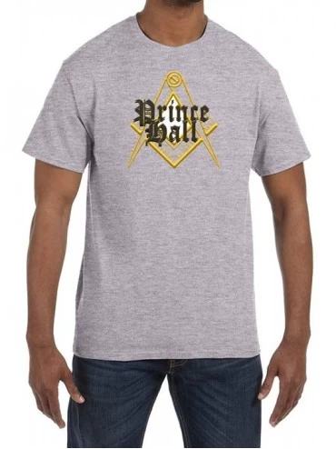 Undershirts Prince Hall Gold Square & Compass Masonic Men's Crewneck T-Shirt - Sport Grey - CS1853O9A72 $35.81