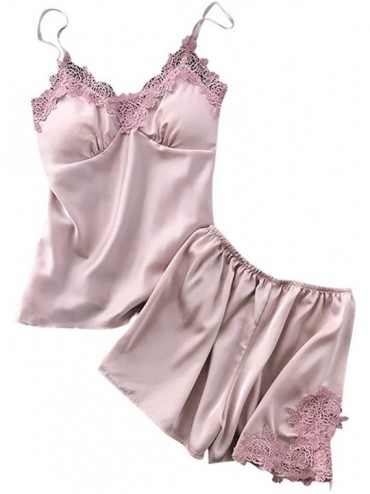 Nightgowns & Sleepshirts Womens Lingeries Sexy Satin Sling Sleepwear Loose Thin Lingerie Lace Camisole Nightdress Set - Pink ...
