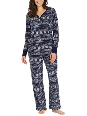 Sets Women's 2 Piece Fleece Pajama Sleepwear Set - Navy Fair Isle - C9188WLGY6Q $70.82