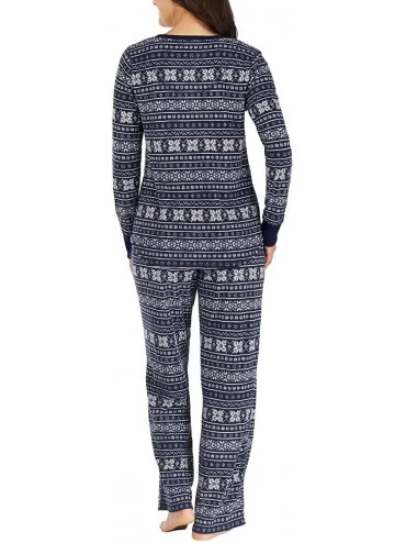 Sets Women's 2 Piece Fleece Pajama Sleepwear Set - Navy Fair Isle - C9188WLGY6Q $32.82
