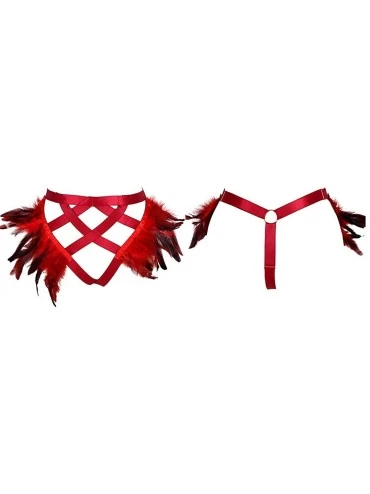 Garters & Garter Belts Women's Punk Garter Belt Gothic Feather Harness Leg Garter Carnival Accessories - Wine Red - C4199X0O7...