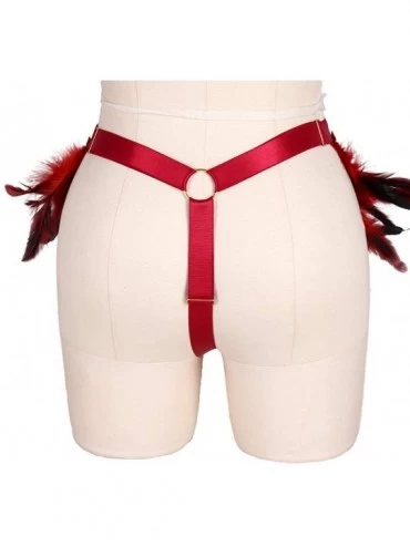 Garters & Garter Belts Women's Punk Garter Belt Gothic Feather Harness Leg Garter Carnival Accessories - Wine Red - C4199X0O7...