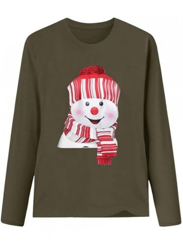 Sets Women's Christmas Plus Size Shirts Casual Pull Sleeve Snowman Print Pullover Solid Loose Fall Blouse Top Tee - M - CM18A...
