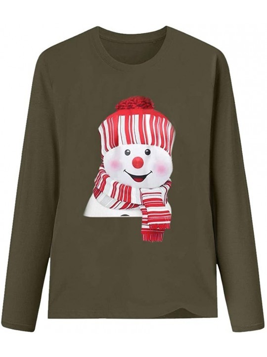 Sets Women's Christmas Plus Size Shirts Casual Pull Sleeve Snowman Print Pullover Solid Loose Fall Blouse Top Tee - M - CM18A...