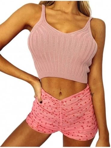 Camisoles & Tanks Women's Summer Vest Solid Color Knitting Camisole V-Neck Spaghetti Strap Tank Top - Pink - CD19CA96XWY $18.75