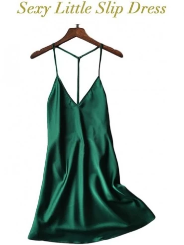 Nightgowns & Sleepshirts Silky Satin Nightie-Backless Lingerie for Women-Loose Sleepwear-Mini Nightgown-Spaghetti Strap Chemi...