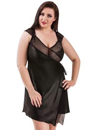 Bustiers & Corsets Nightdress for Women Silk Plus Size Sexy Lace Sleepwear Lingerie Temptation V Neck Underwear (Black-S) - C...